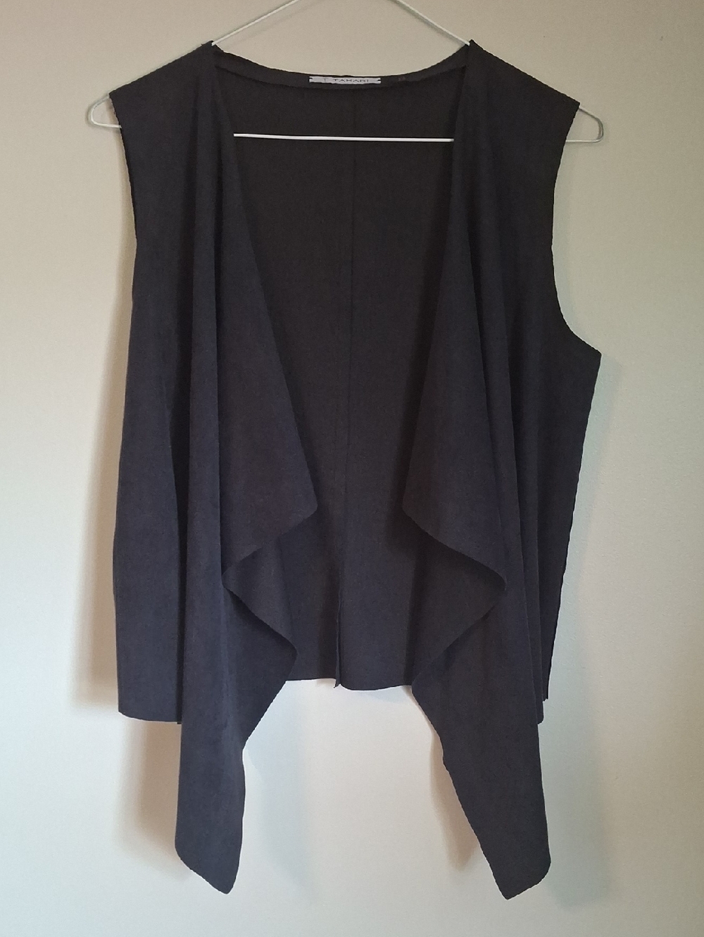 Tahari Dark Charcoal Faux Suede Cascading Drape Vest Size S